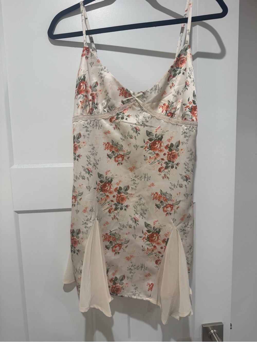 Floral Slip Dress in Cream with Orange Rose Print - Princess Polly